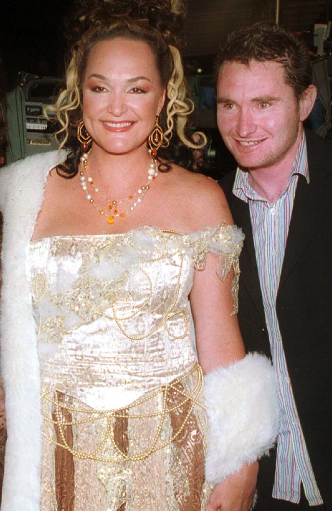 Kate Langbroek with comedian Dave Hughes arriving at the Logie Awards at Crown Casino in Melbourne in 2002. Picture: Wayne Ludbey