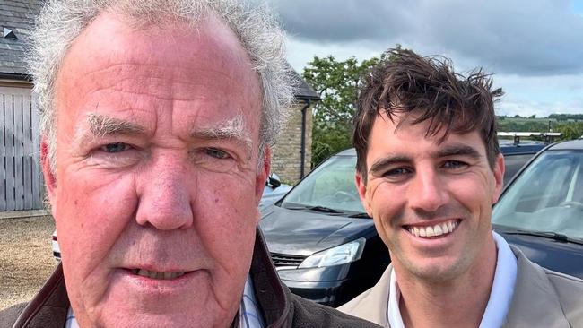 UK television star Jeremy Clarkson and Australian cricket captain Pat Cummins at Diddly Squat farm. Picture: Instagram.