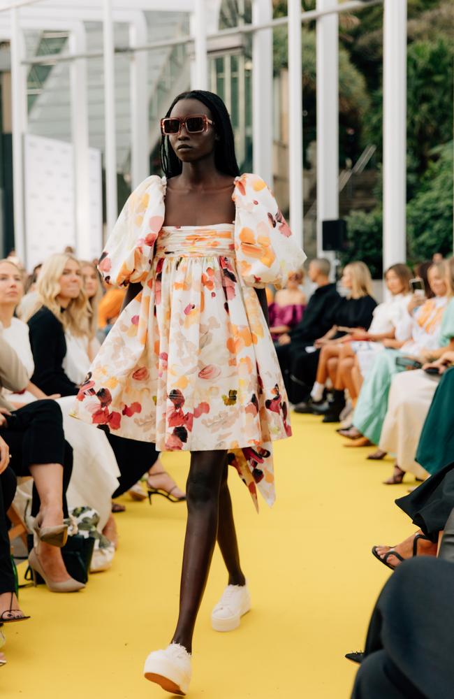 Flower power! Nylow Ajing on the runway for Aje. Picture: Aje