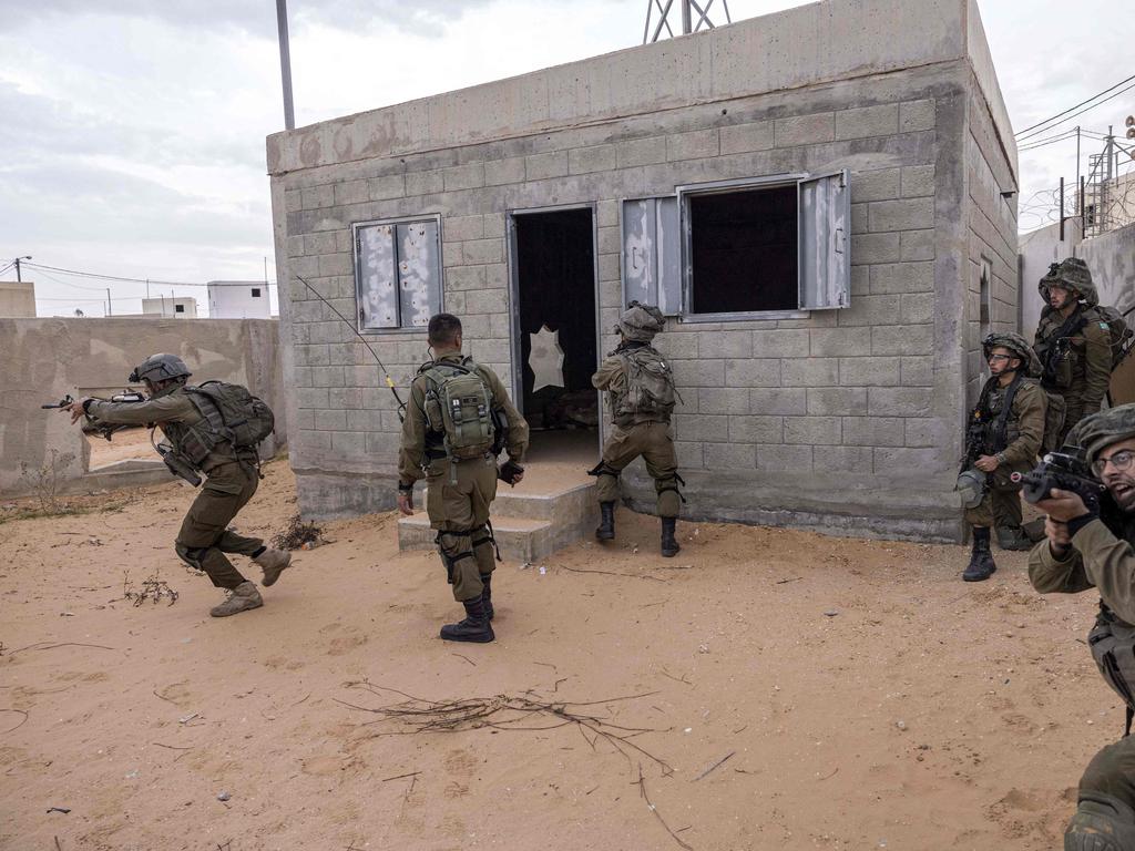 Israeli army soldiers take part in a drill at an army urban warfare training facility simulating Gaza City. Picture: AFP