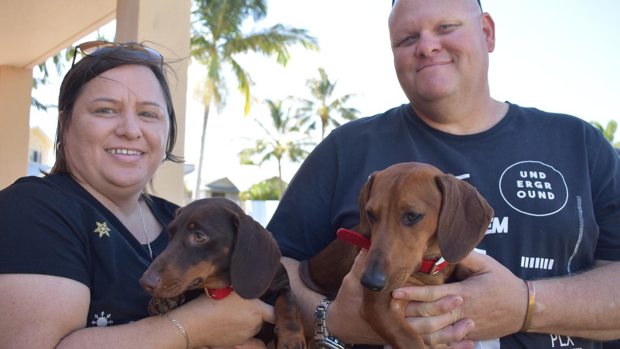 Elsie and Jacque van Staden, of Blacks Beach, with El-J and Benji at the Mackay Dachshund Christmas Party. Photo: Janessa Ekert