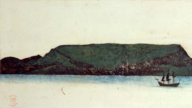 View of the coast of Tierra del Fuego, with the Endeavour, dated 12 January 1769. Source: British Library