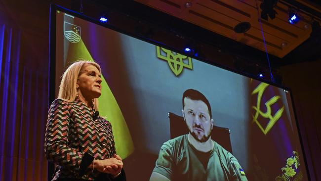 Julie Bishop hosts a Q&amp;A with President Zelenskyy as part of her role as ANU Chancellor. Picture: NCA NewsWire / Martin Ollman