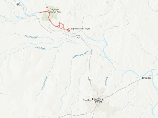 Map shows Big Rocks Weir's proposed location in relation to Charters Towers. Picture: Supplied.