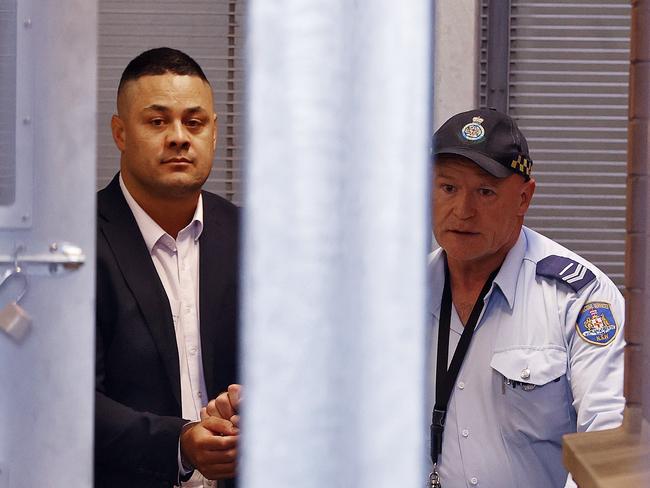 Jarryd Hayne is taken into custody at the King St Courts in Sydney after being found guilty of rape. Picture: Sam Ruttyn