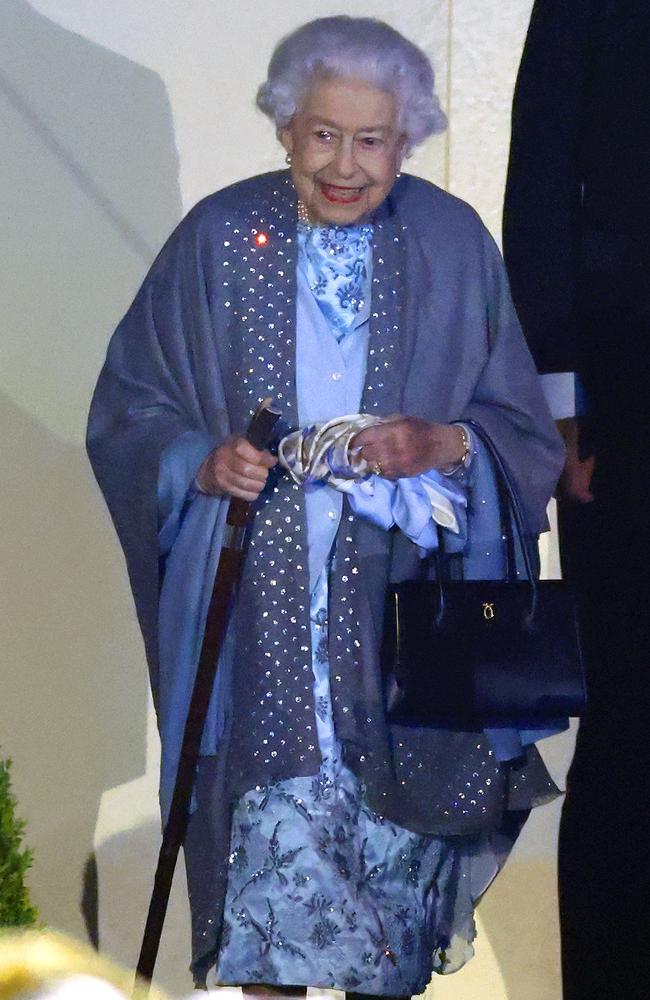 Queen Elizabeth II departs using a walking stick after attending the A Gallop Through History performance. Picture: Getty Images