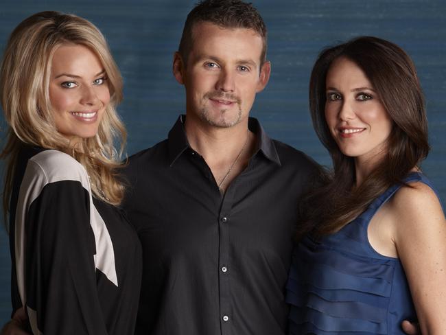 Margot Robbie, Ryan Moloney and Kym Valentine as they appeared on Neighbours in 2010. Picture: Channel 10