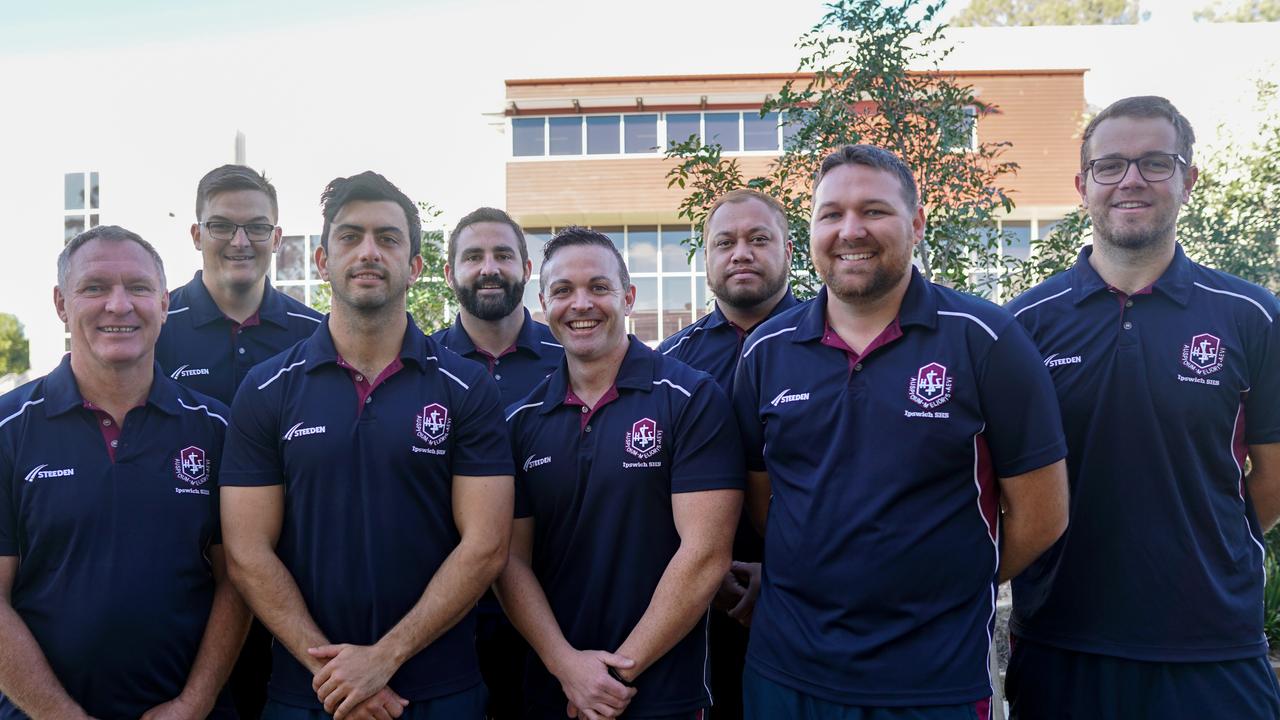 The Ipswich State High Rugby League Academy coaching team (from left): Steve Brown, Shane Harris, Jonathan Dore, Josh Seage, Peter Poole, Setefano Talavave, Josh Bretherton and Daniel Hobden.