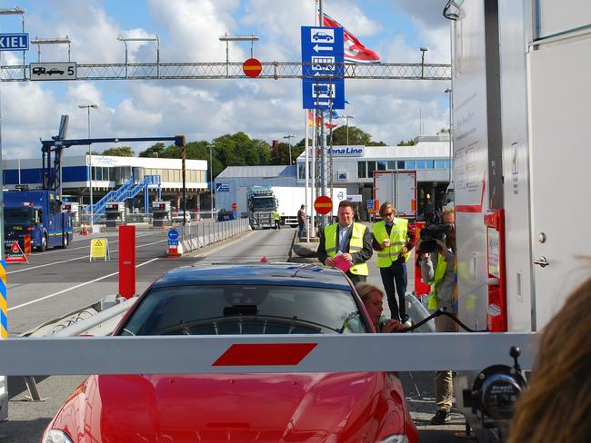 Alco-gate at work in the docks in Sweden. The Victorian Government is suggesting that they will use the system in Melbourne car parks.