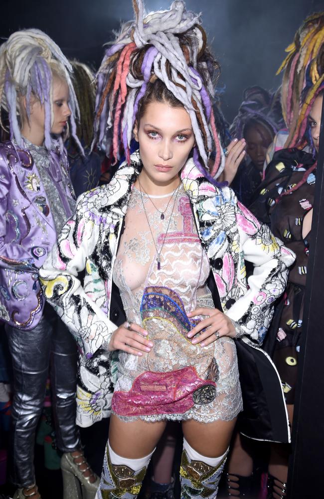 Bella Hadid poses backstage at the Marc Jacobs Spring 2017 fashion show during New York Fashion Week on September 15, 2016. Picture: Getty