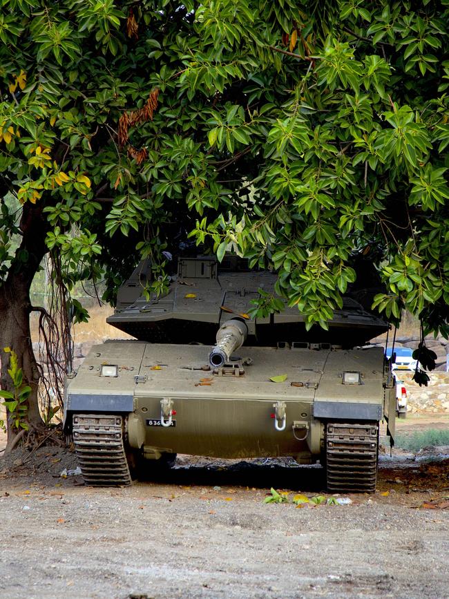 An Israeli tank on standby at the Lebanese border.