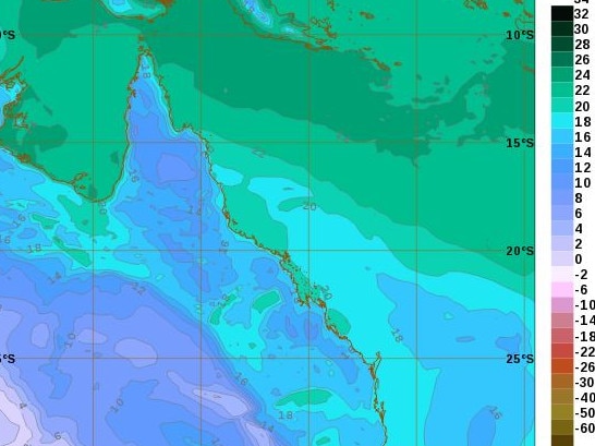 Predicted dew point for Brisbane on Saturday at 6pm is about 14. Picture: Bureau of Meteorology