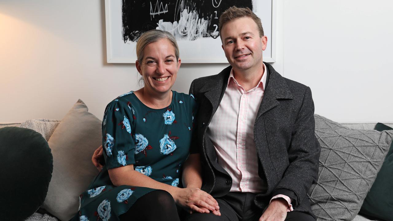 Shaun and Melinda Tatnell pictured in their Erskineville apartment they recently sold. Picture by Damian Shaw