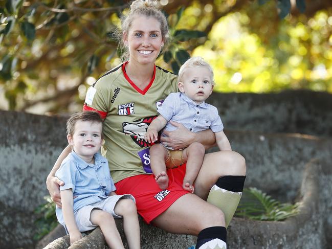 Casey Sablowski with sons Harvey and Lewis. Picture: Sam Ruttyn