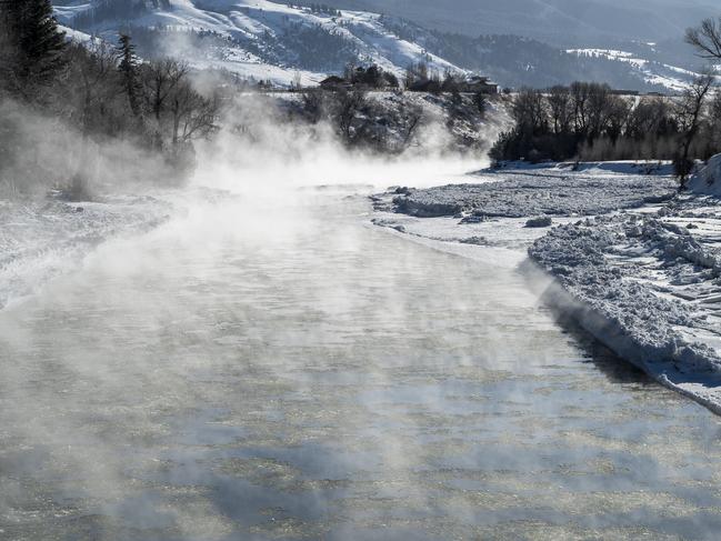 Mist rises above ice flows on the Yellowstone River as the river freezes after a night of -29 temperatures on December 22, 2022 in Paradise Valley, Montana. Picture: William Campbell/Getty Images