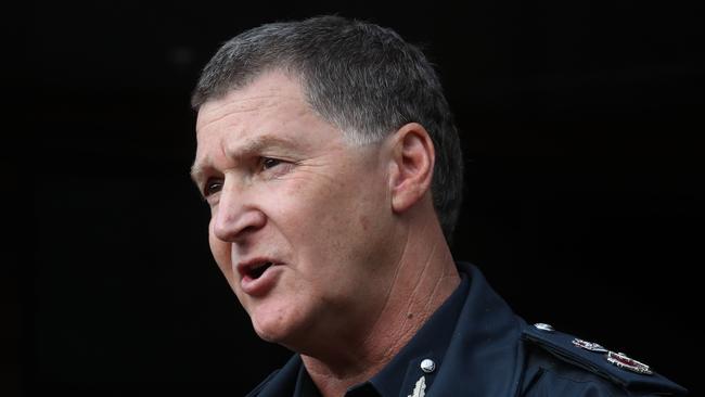 Victorian Chief Commissioner of Police, Shane Patton, leaves the ABC offices in Southbank. Tuesday, July 16. 2024. Picture: David Crosling