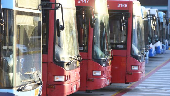 Buses fill State Transit’s Tempe Bus Depot as up to 1200 bus drivers strike in Sydney. Picture: AAP Image/Dean Lewins.