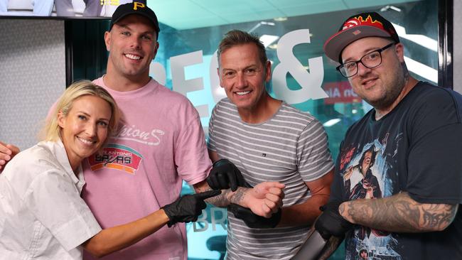 Rebecca Morse, Kyle Chalmers, Mark Soderstrom and tattooist Laz Gein Picture: Supplied by 107.1 SAFM