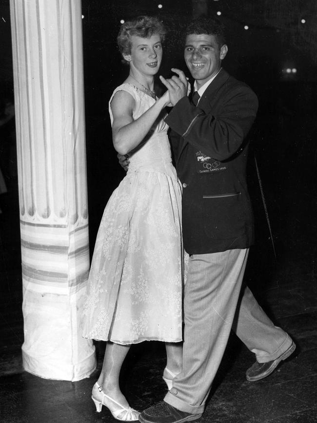 Betty in 1956 with her partner Terry Nicholls of the Australian Pentathlon team.