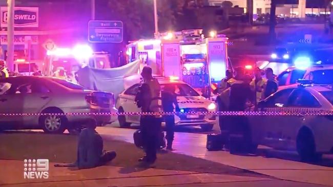 Emergency services on Flinders St, Wollongong. Picture: Nine News.