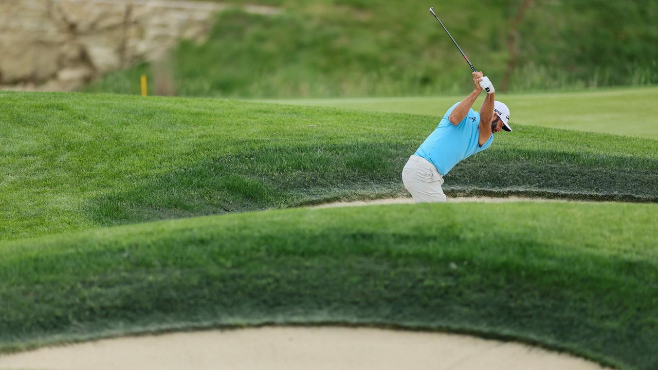 LOUISVILLE, KENTUCKY - MAY 13: Dustin Johnson of the United States plays a shot from a bunker on the 13th hole during a practice round prior to the 2024 PGA Championship at Valhalla Golf Club on May 13, 2024 in Louisville, Kentucky. Andy Lyons/Getty Images/AFP (Photo by ANDY LYONS / GETTY IMAGES NORTH AMERICA / Getty Images via AFP)