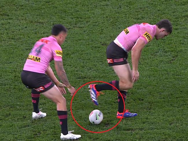 Nathan Cleary plays the ball incorrectly against the Eels.