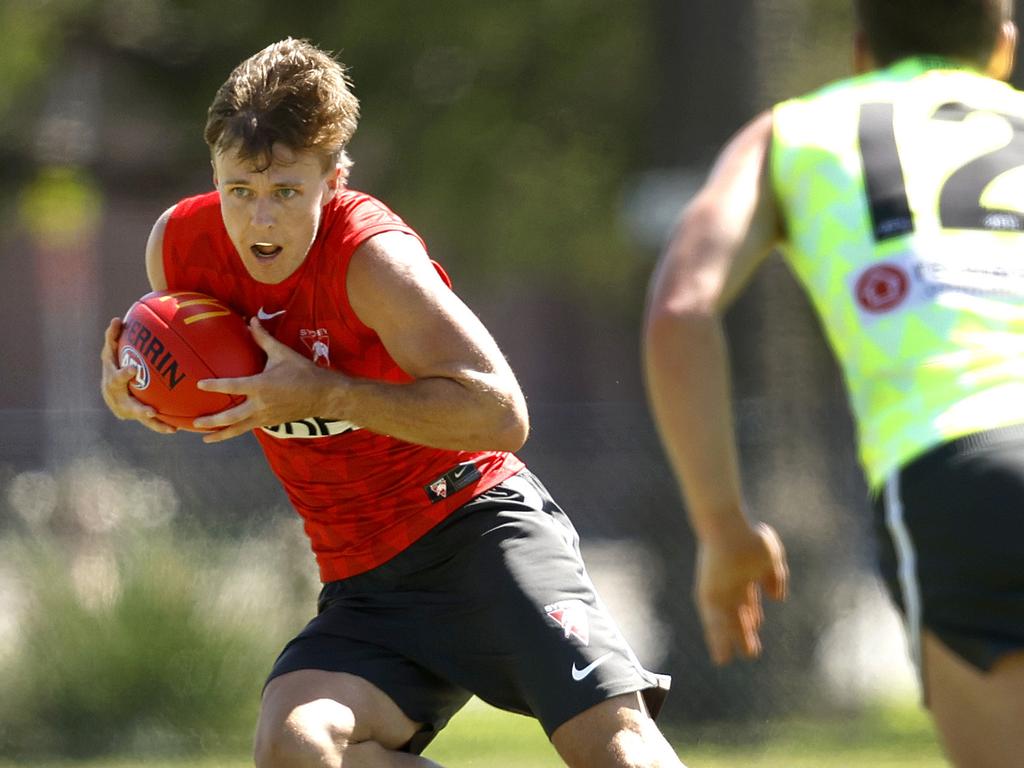 Jordon was in the middle of everything for the Swans in Friday’s training session. Picture: Phil Hillyard