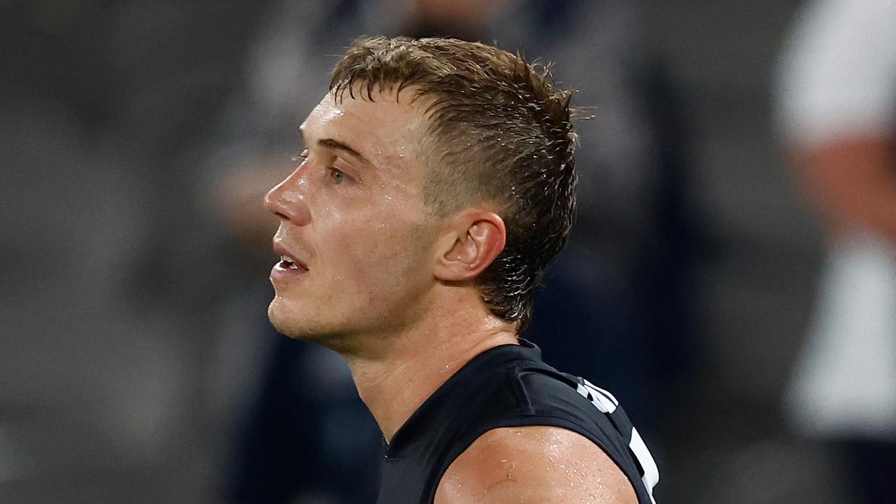 MELBOURNE, AUSTRALIA – MARCH 28: Patrick Cripps of the Blues looks dejected after a loss during the 2025 AFL Round 03 match between the Carlton Blues and the Western Bulldogs at Marvel Stadium on March 28, 2025 in Melbourne, Australia. (Photo by Michael Willson/AFL Photos via Getty Images)