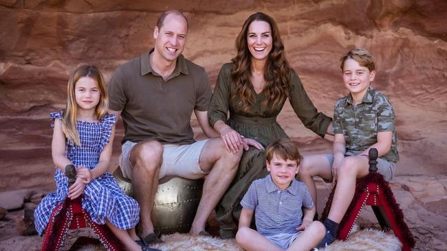 The Duke and Duchess of Cambridge, released a family portrait for their 2022 Christmas card. Pictured are William, Kate, George, Charlotte and Louis on holiday in Jordan earlier that year. Picture Instagram