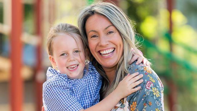 Catherine Wilkinson is excited to be sending her daughterFarrah, 5, off to school. Picture: Jason Edwards.