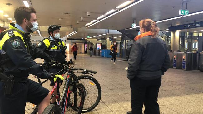 Police patrol Parramatta train with Sydney Trains staff.