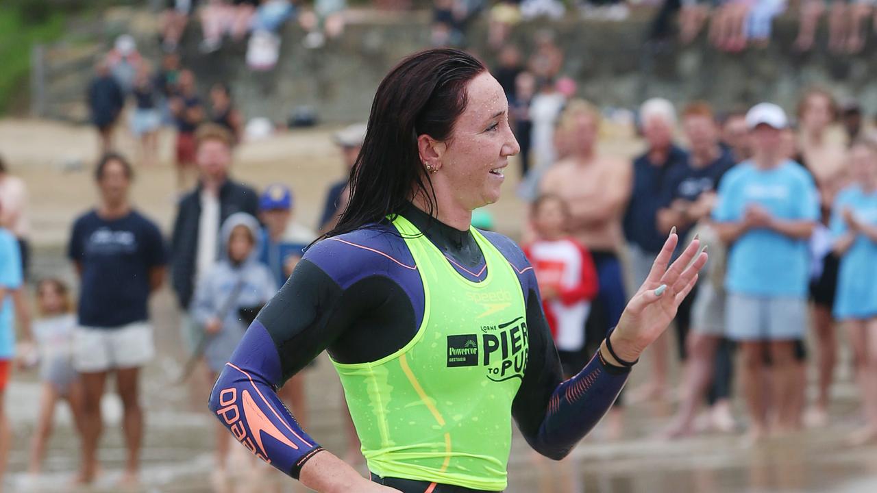 Lani Pallister cruises to victory in the Pier to Pub. Picture: Alan Barber