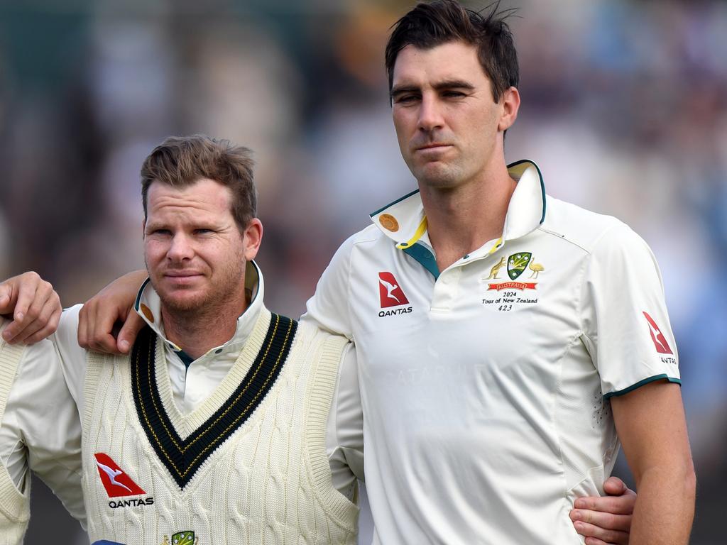 With teammate Steve Smith, left, at Hagley Oval in Christchurch, New Zealand. Picture: Getty Images