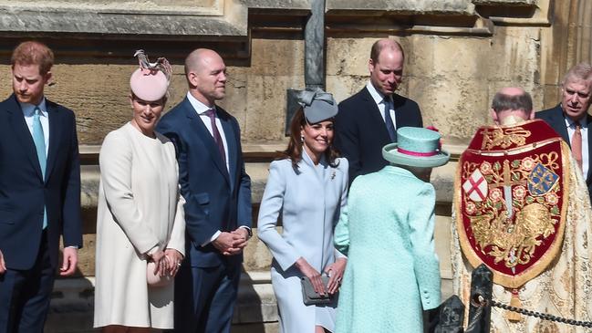 Zara and Mike Tindall pictured with Prince Harry, Kate Middleton, Prince William, the Queen and Prince Andrew in 2019. Picture: Getty Images