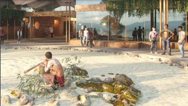 An indicative image of what an Aboriginal cultural centre may look like in the proposed 'Lizard Rock' development at Belrose on 71ha of land owned by the Metropolitan Local Aboriginal Land Council. The image is part of an Urban Design Framework document lodged with the NSW Planning Department. Picture: Cox Architecture