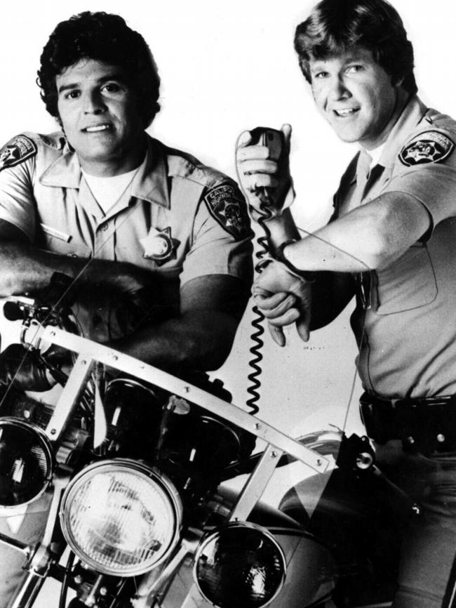 Erik Estrada and Larry Wilcox as the original Ponch and Jon in the ’70s-’80s hit TV show CHiPs. Picture: Supplied