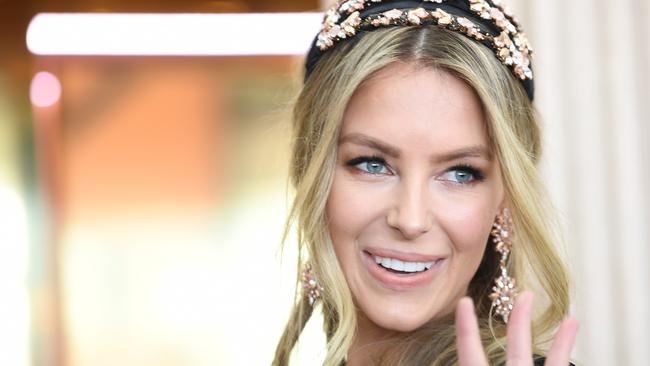 Jennifer Hawkins in the Myer Marquee at the Birdcage during Melbourne Cup Day.