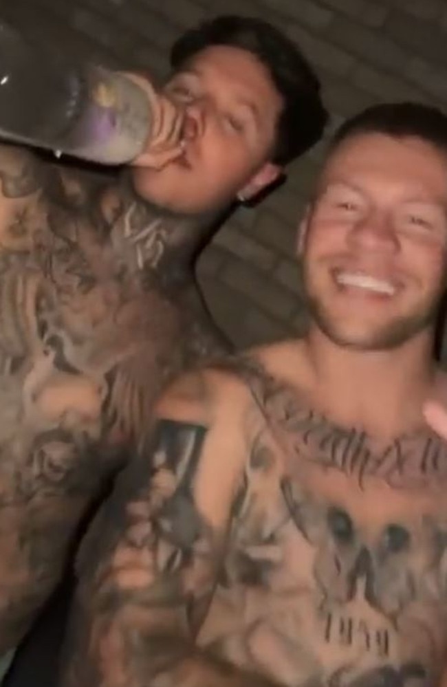 Collingwood star Jordan De Goey and tattoo artist Luke Dyson partying in New York. Picture: Instagram