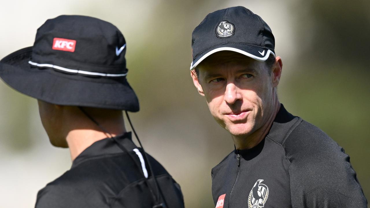 Collingwood coach Craig McRae during an intra club match at Olympic Park.