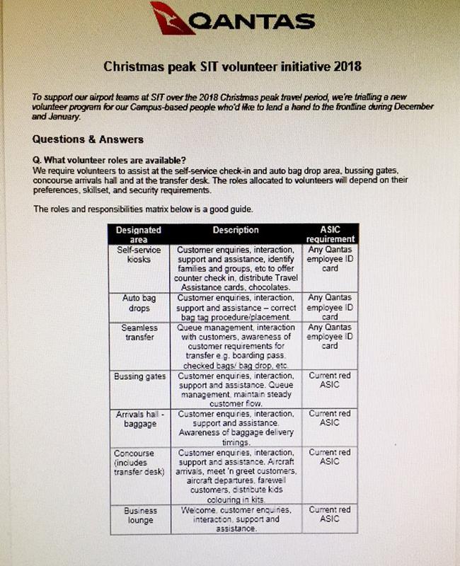 The Qantas document calling for volunteers.