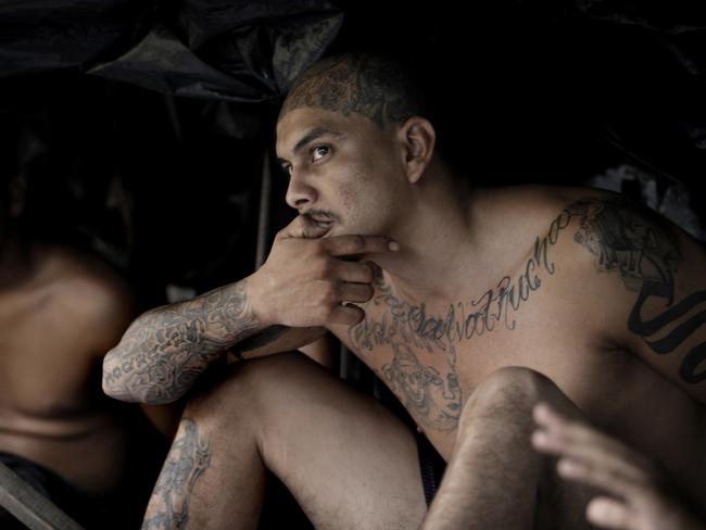 Mara Salvatrucha gang members locked up in an El Salvador prison. Picture: Marielle Van Uitert.