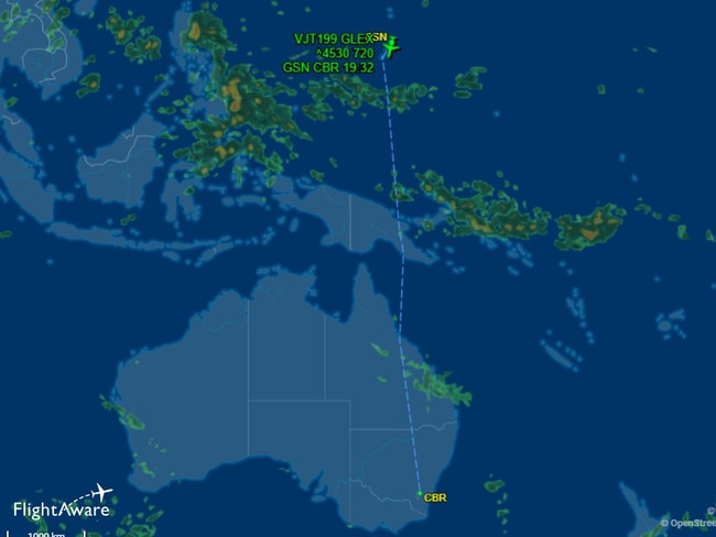 Julian Assange is expected to touch down in Australia on Wednesday evening. Picture: Flight Aware