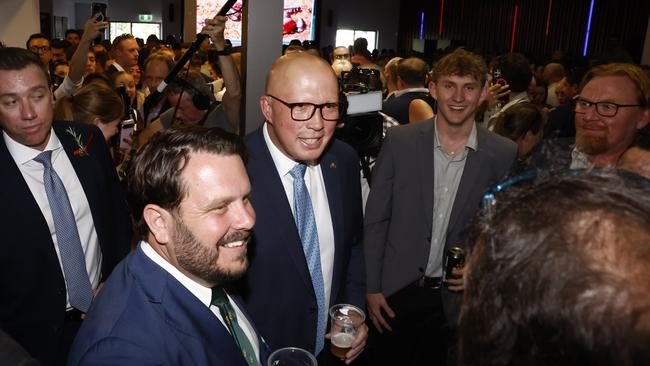 Former Opposition Leader Peter Dutton with Herbert MP Phillip Thompson at the Townsville RSL on ANZAC Day. Picture: Richard Dobson / Newswire