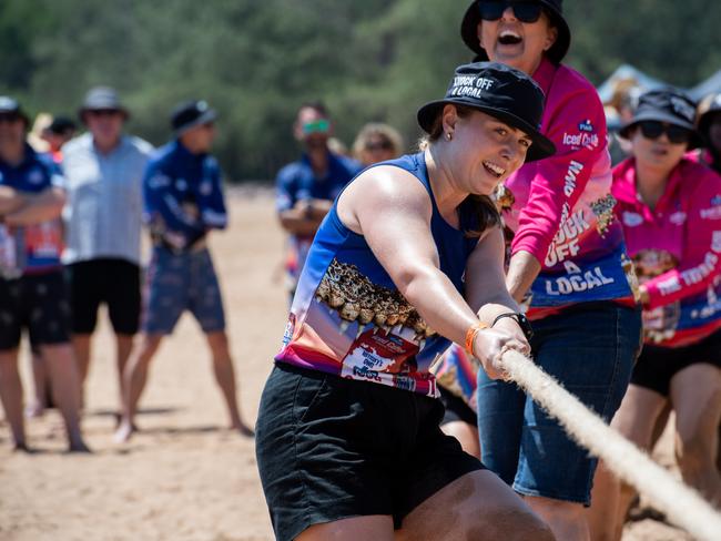 Ladies SlappaÃ•s Thong Throw at the Darwin Beer Can Regatta at Mindil Beach, 2024. Picture: Pema Tamang Pakhrin