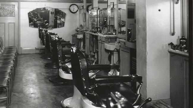 Inside Spehr’s barber shop in Mount Gambier, 1950. Source: Arthur Studio, State Library of SA BRG347-6771