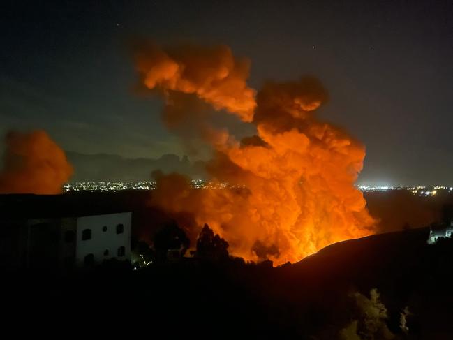 Smoke billows at the site of an Israeli air strike on the outskirts of the southern Lebanese village of Zawtar. Picture: AFP