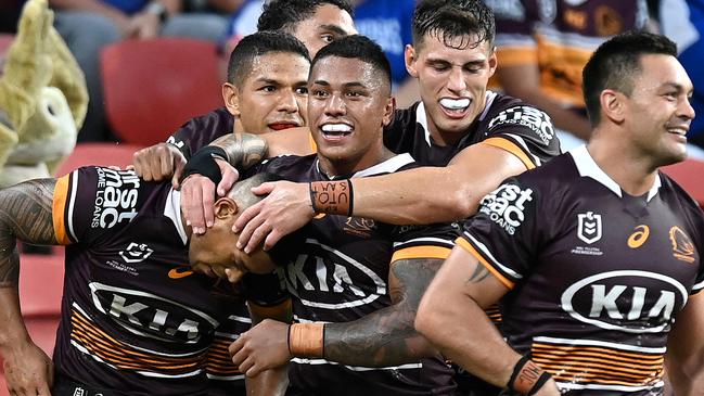 Jamayne Isaako after scoring a try. Picture: Getty Images