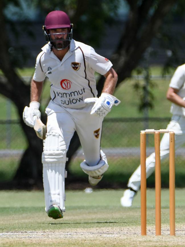 Ipswich Hornets opening batsman Dan Wilson takes a run against Redlands in the Queensland Premier Grade match at Walker Oval. Picture: Gary Reid