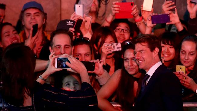 Tom Cruise meeting fans at the Australian premiere of The Mummy at The State Theatre, Sydney. Picture: Jonathan Ng