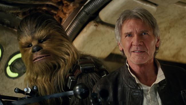 Han Solo and Chewbacca return to the Millennium Falcom in The Force Awakens. How the nerds cried.